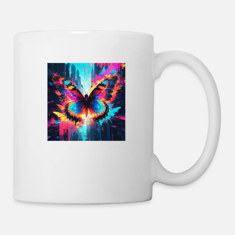 Neon Monarch Schmetterling - Tasse - Weiß
