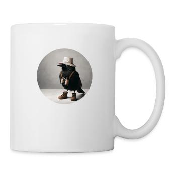 Blackbird with binoculars, newspaper hat and shoes - Mug - white - Right