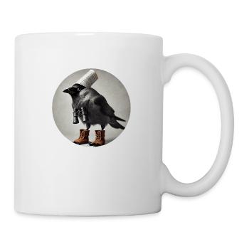 Dohle mit Fernglas - Tasse - Weiß - Rechts