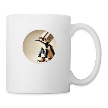 Great spotted woodpecker with newspaper hat and binoculars - Mug - white - Right