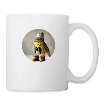 Yellowhammer with cap and binoculars - Mug - white - Right