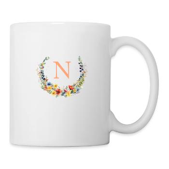 N Monogram Floral, Couronne florale, Personnalisable - Mug blanc - blanc - Droite