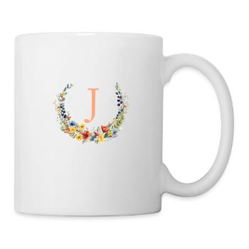 J Monogram Floral, Floral Wreath, Personalizable - Mug - white - Right