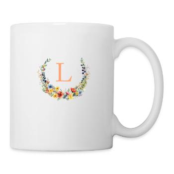 L Monogram Floral, Floral Wreath, Personalizable - Mug - white - Right