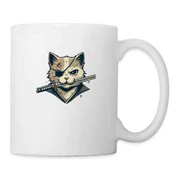 Katze mit Katana - Tasse - Weiß - Rechts