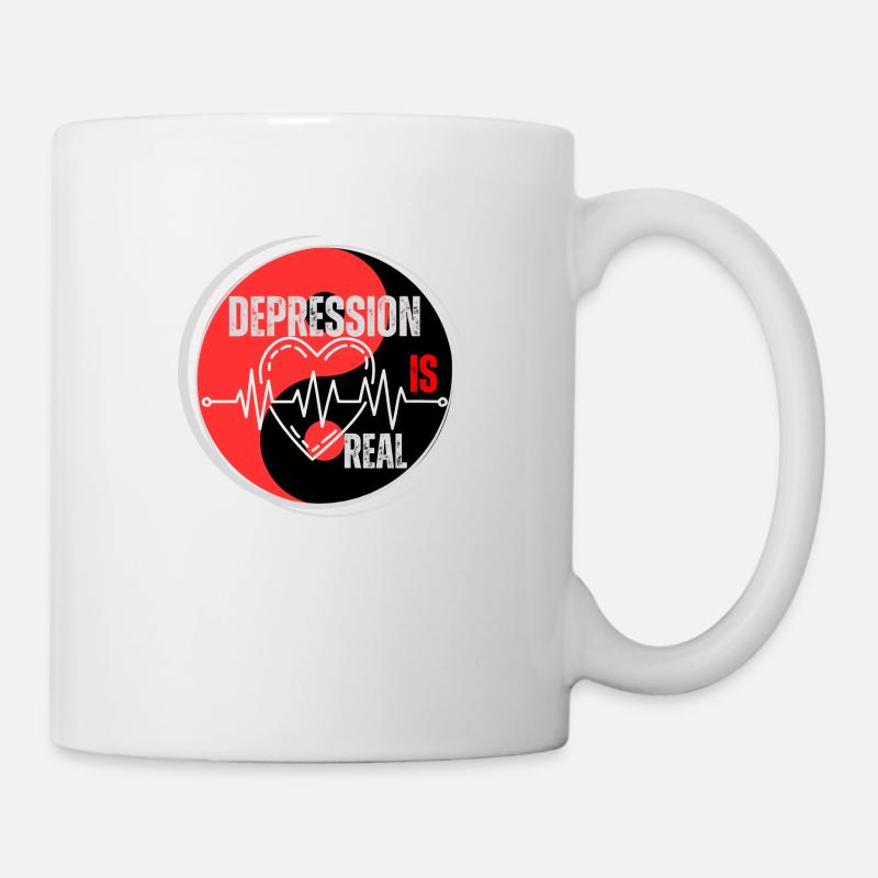Designe "Depression is real" rot schwarz - Tasse - Weiß