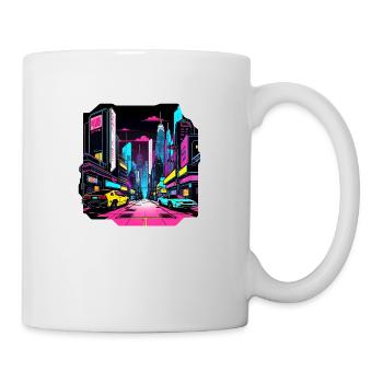 Neon Lights Driving in Dystopian City - Mug - white - Right