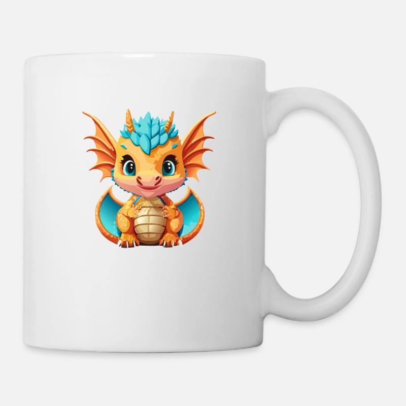 Drachen Blau Orange - Tasse - Weiß