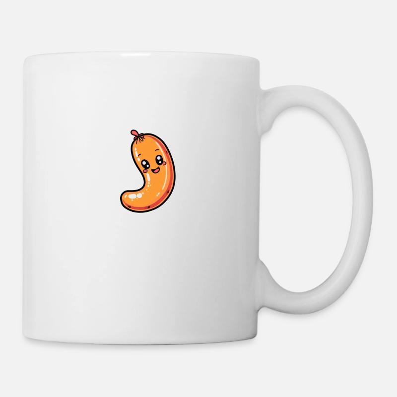 Laughing sausage in U shape in cartoon style - Mug - white