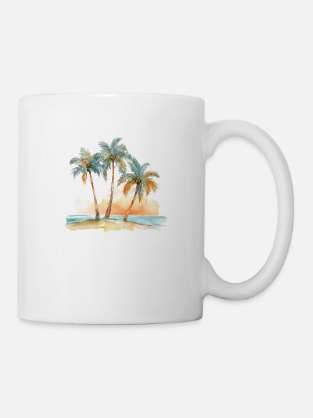 BEACH WITH THREE PALM TREES - Mug - white