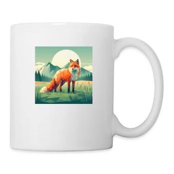 Fuchs mit Bergen grüner Stil - Tasse - Weiß - Rechts