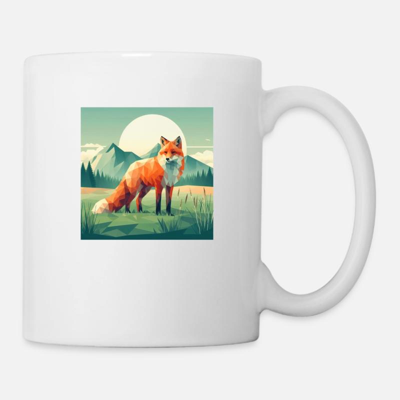 Fuchs mit Bergen grüner Stil - Tasse - Weiß