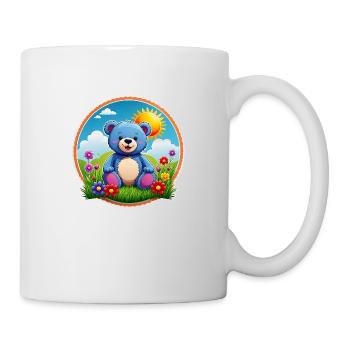 Süßer blauer Teddybär im Garten Sonne und Wolken - Tasse - Weiß - Rechts