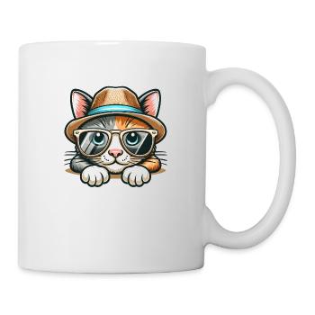 Cute Cat with Hat and Sunglasses - süsse Katze - Mug - white - Right