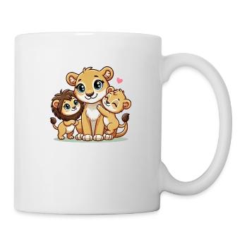 Loving Lion Mother With Two Cute Kids - Mug - white - Right