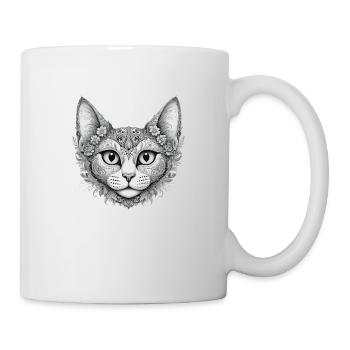 Katze mit Blumen - Tasse - Weiß - Rechts