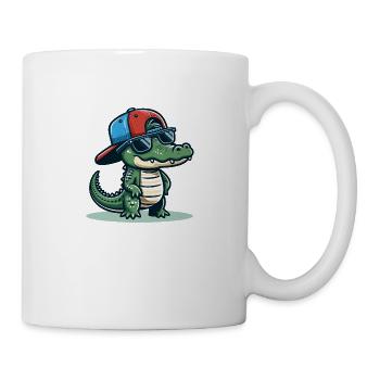 Crocodile with Basecap and Sunglasses - Krokodil - Tasse - Weiß - Rechts