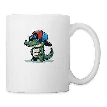 Crocodile with Basecap and Sunglasses - Krokodil - Tasse - Weiß - Rechts