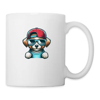 Chien mignon avec capuchon et lunettes de soleil - süsser Hund - Mug blanc - blanc - Droite