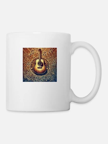 Gitarre mit Noten - Tasse - Weiß