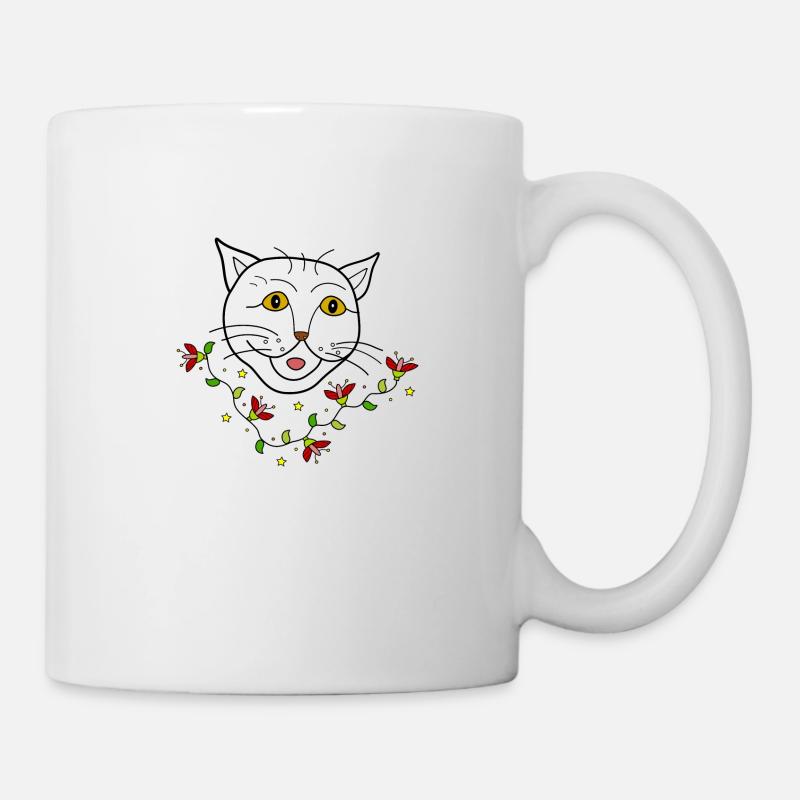 Cat with flowers - Tasse - Weiß