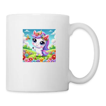 Einhorn mit Blumen - Tasse - Weiß - Rechts