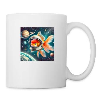 Goldfisch auf dem Weg ins Weltall - Tasse - Weiß - Rechts