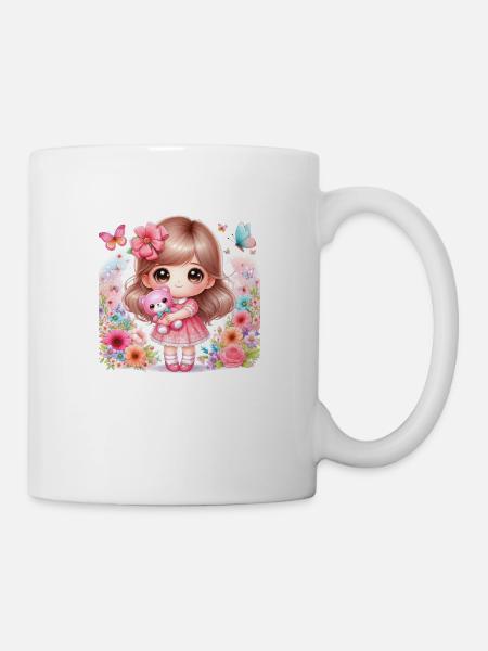 Little Doll with a Teddy Bear - Mug - white