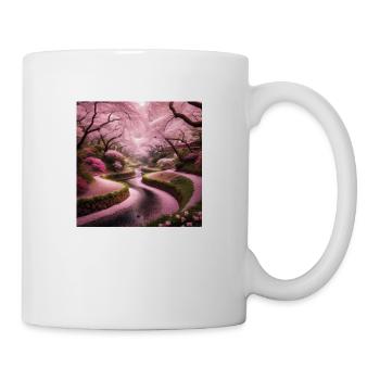 Fluss mit pink blühenden Bäumen - Tasse - Weiß - Rechts