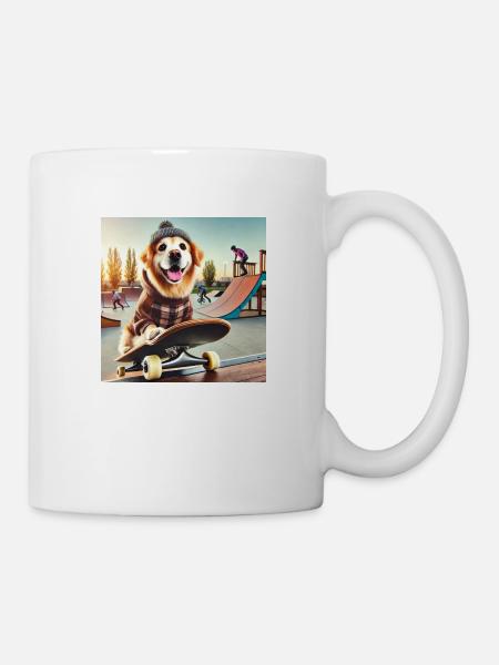 Hund auf Skateboard - Tasse - Weiß