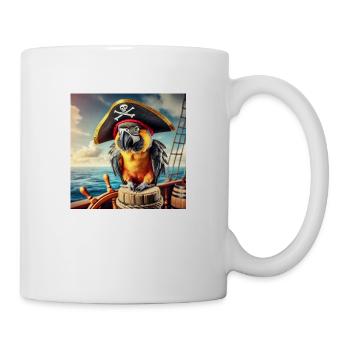 Bunter Papagei mit Piratenhut auf einem Schiff. - Tasse - Weiß - Rechts