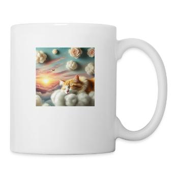 Eine Katze schläft friedlich auf einer Wolke - Tasse - Weiß - Rechts