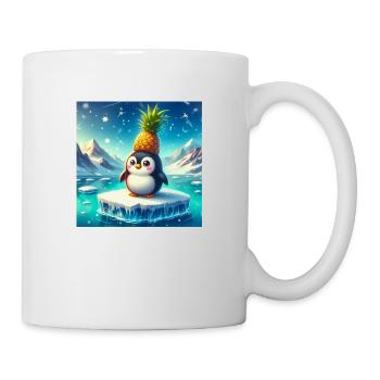 Süßer Pinguin mit Ananas auf Eisscholle - Tasse - Weiß - Rechts