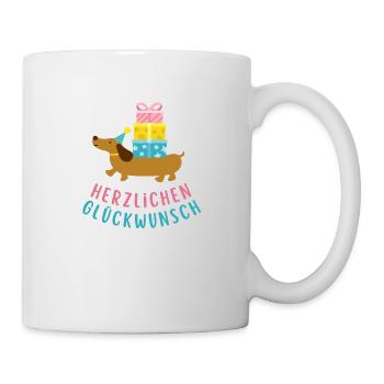 Geburtstagsgruß mit Dackel Motiv - Tasse - Weiß - Rechts