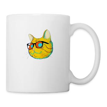 Katze mit Brille - Tasse - Weiß - Rechts