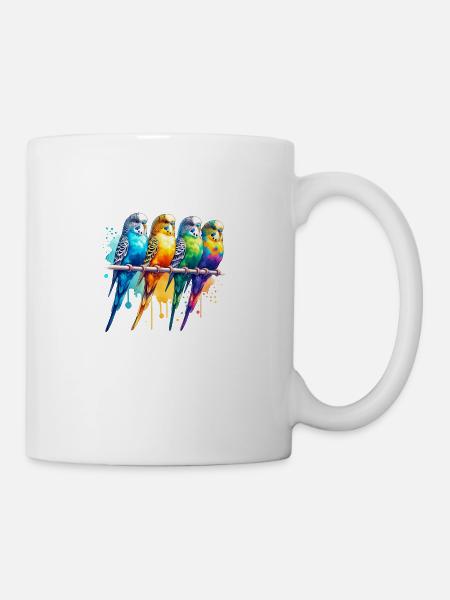 Bunte süße Wellensittiche - Tasse - Weiß