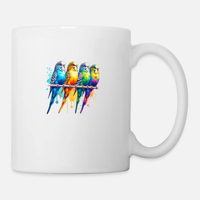 Bunte süße Wellensittiche - Tasse - Weiß