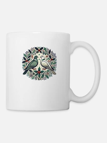 Weihnachtstauben - Tasse - Weiß