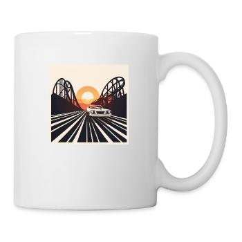 Retro Car + Roller Coaster in Sunset - Mug - white - Right
