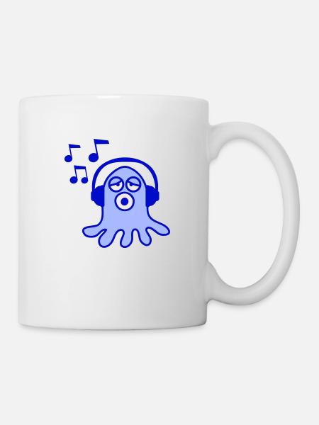 Süßer Oktopus Kraken Tintenfisch Hört Laut Musik - Tasse - Weiß