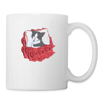 Katze Rosen Schlafen Katzen Kätzchen Guten Nacht - Tasse - Weiß - Rechts