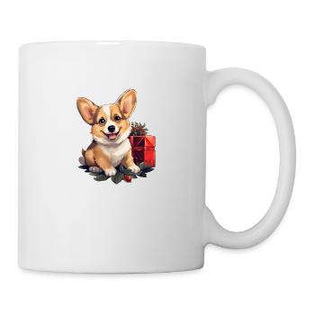 Christmas Happy Corgi with holly and gift - Mug - white - Right