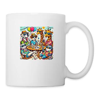 Karten spielende Tiere am Strand - Tasse - Weiß - Rechts