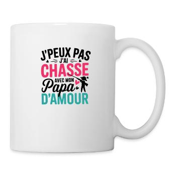 Ich kann nicht, ich habeJagen mit meinem Papad, Liebesherz - Tasse - Weiß - Rechts