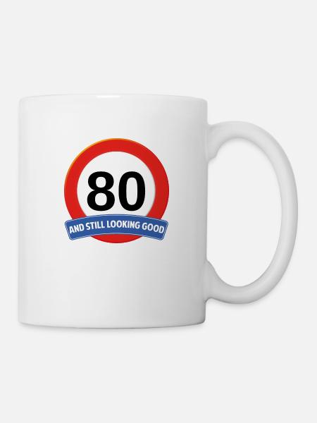 1055 Stoppschild 80 Jahre - Tasse - Weiß