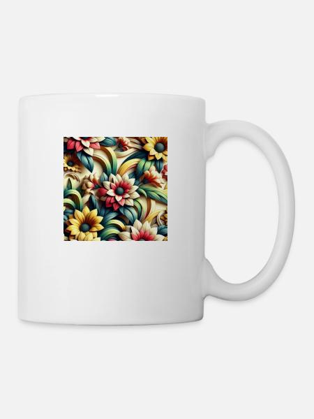 Blumenmuster 3D Effekt - Tasse - Weiß