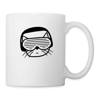 DJ Katze Kopf Gesicht Party Club Musik Haustier - Tasse - Weiß - Rechts
