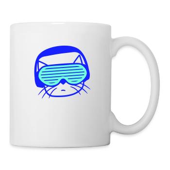 DJ Katze Kopf Gesicht Party Club Musik Haustier - Tasse - Weiß - Rechts