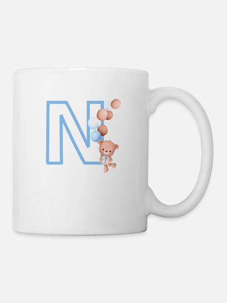 Blauer Buchstabe n Bär - Tasse - Weiß