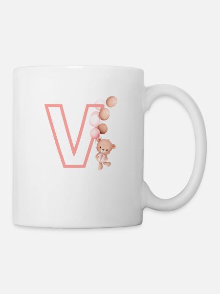 Buchstabe v rosa Bär - Tasse - Weiß